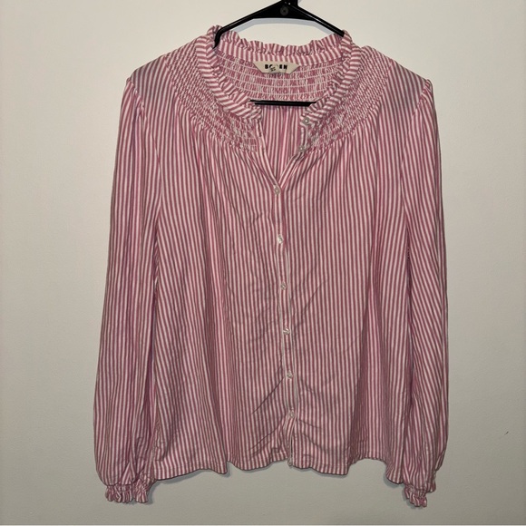 Boden Effie Smocked Pink & White Button-Up Shirt Size 14 - Picture 2 of 7